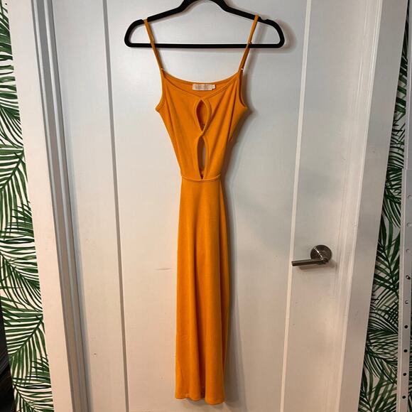 Meshki Mustard Women's Abbey Midi Cut Out Dress Size XS - Picture 2 of 8